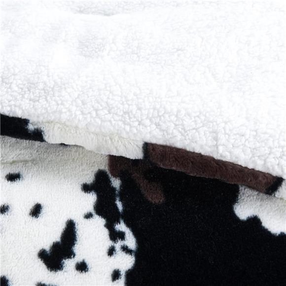 Soft and Thick Faux Fur Sherpa Backing Bed Blanket, Cows Flower, 86" x 92" - Picture 5 of 7